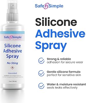 Safe n' Simple Silicone Medical Adhesive Spray - 2oz Bottle - Versatile No Sting Skin Adhesive Spray and Medical Skin Glue for Ostomy Supplies, Diabetic Sensors, Bandages, Odor-Free, Water-Resistant
