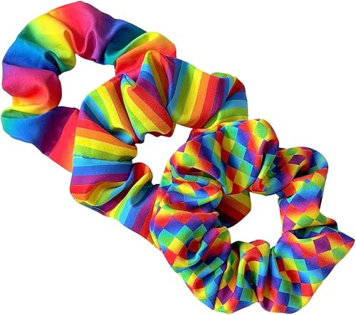 Rainbow Hair Scrunchies Striped Rainbows Ponytail Holder Pride Rainbow Hair Ring Tie JHP20 (3 Pcs-C3)