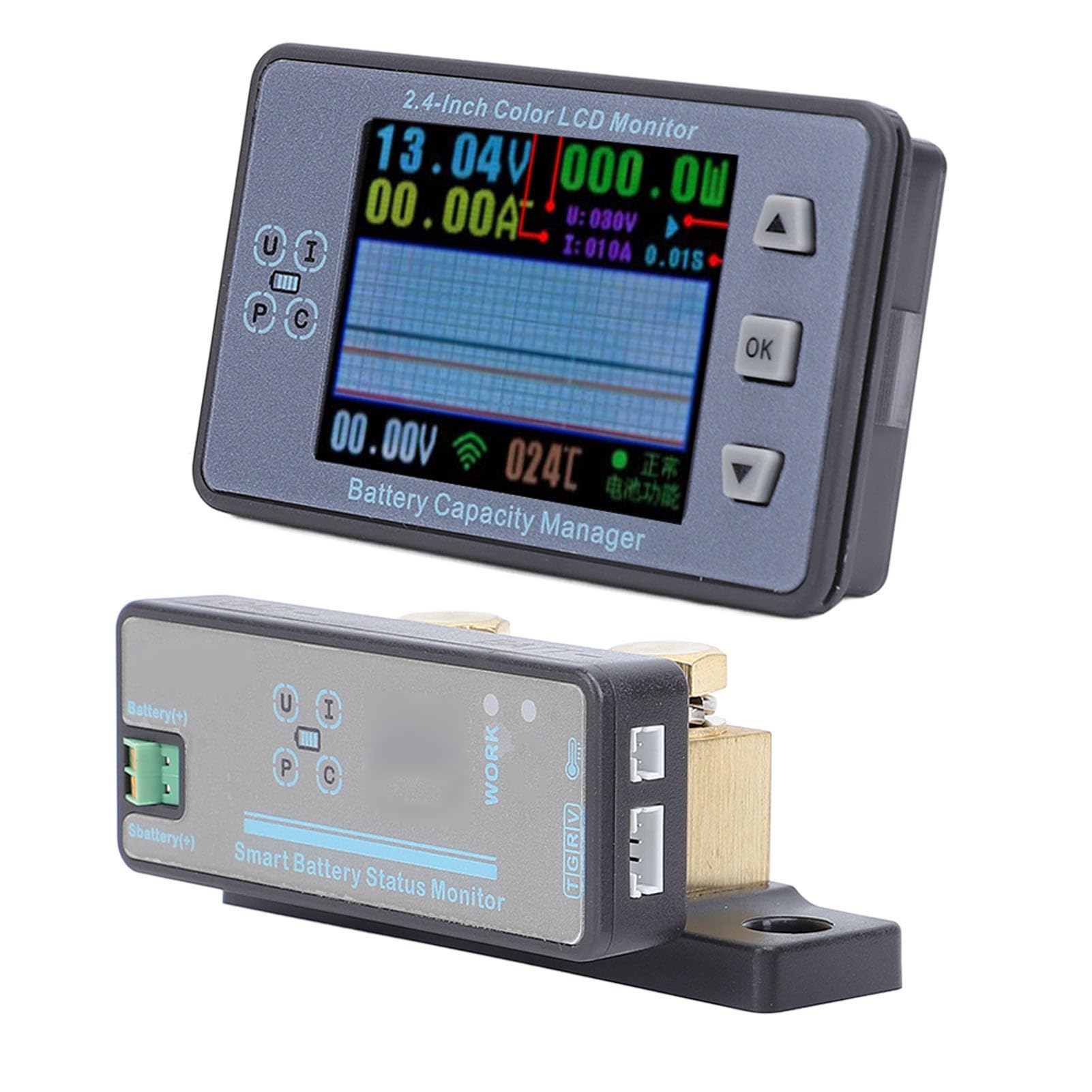 Yosoo Health Gear Batteriemonitor, ABS-Acryl-Batteriespannungs-Strommesser 120 V 500 A mit 2,4-Zoll-LCD-Bluetooth-App-Anzeigealarmen für die Batterieüberwachung von Wohnmobil-Solar-Marine-Golfwagen
