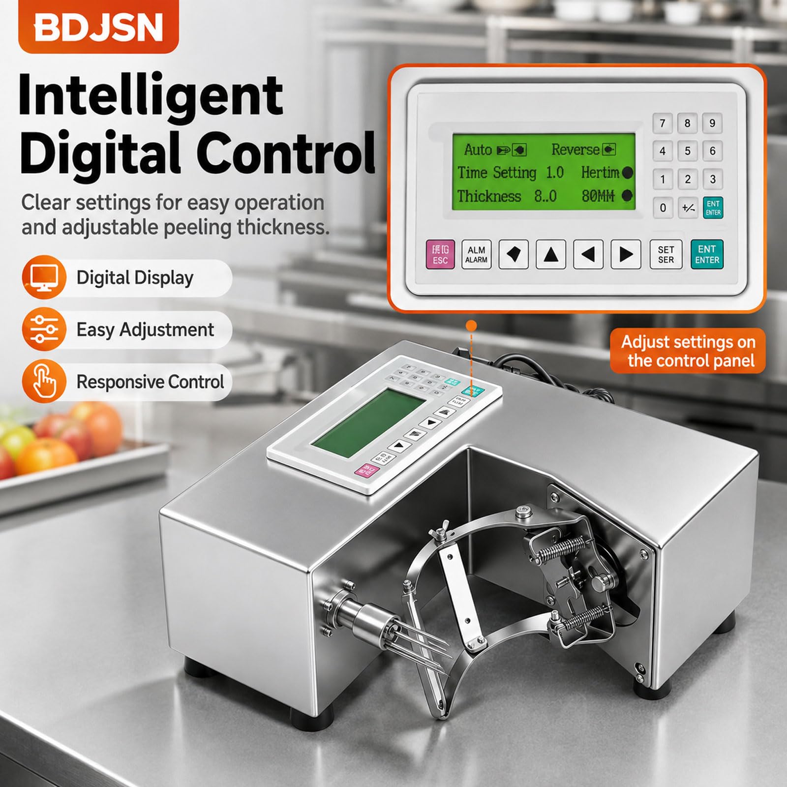 150w Automatische Obstschälmaschine, Elektrischer Gewerblicher Obstschäler Mit Digitaler Steuerung, Einstellbarer Schäldicke, 304 Edelstahl, Für Früchte Von 5–10 Cm, 110–220v