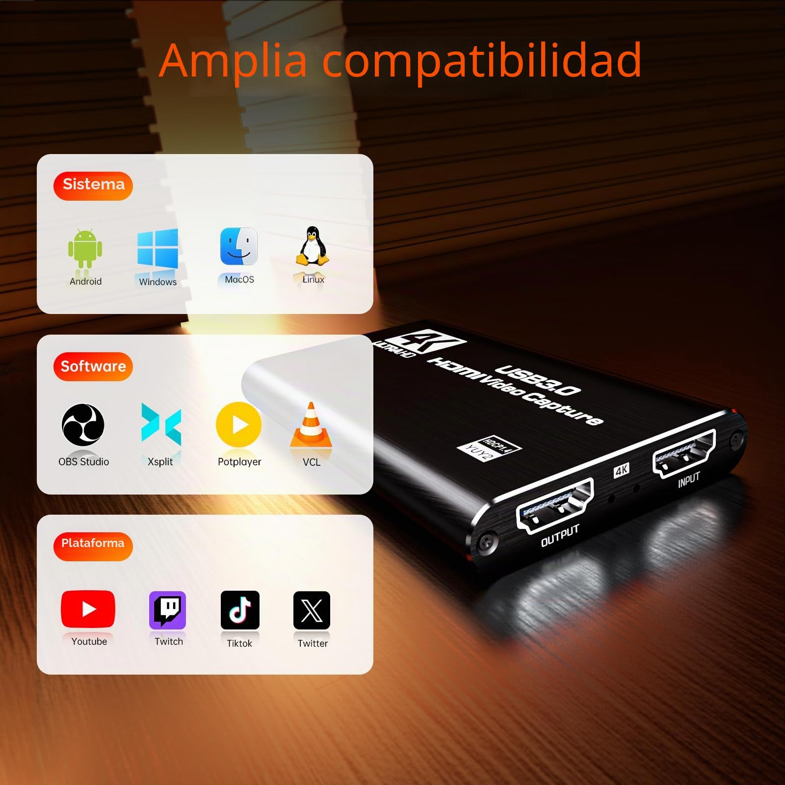 Newhope Tarjeta de captura HDMI para transmisión, Full HD 1080P 60FPS captura USB 3.0 tarjeta de captura de audio y video, para cámara de transmisión/Xbox/PS4/PS5/Switch/PC