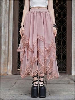 Buy Verdusa Women's Asymmetrical Tulle Skirts Elastic High Waist