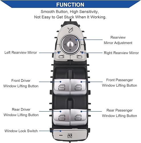 Miniatura 3 de Obaee Master - Interruptor de elevalunas eléctrico delantero para lado del conductor compatible con Mercedes-Benz C300, C350e, C43 AMG, C63 AMG, C63