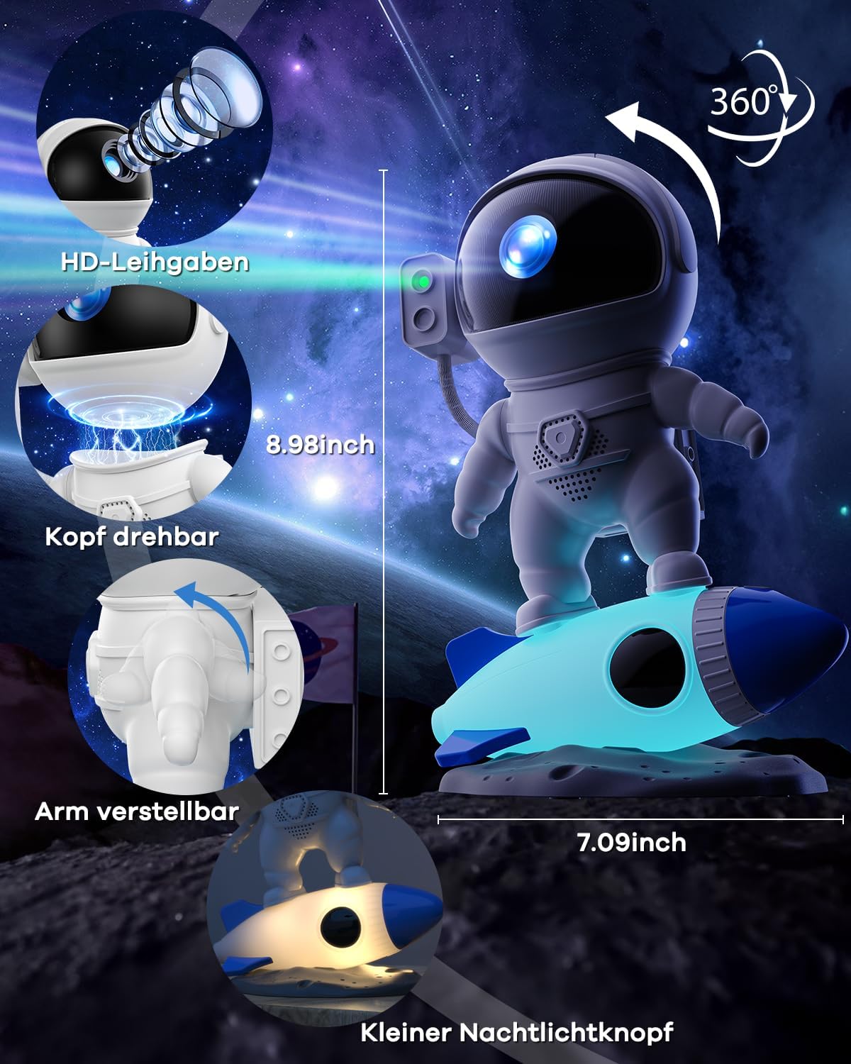 The Three Musketeers Astronaut LED Sternenhimmel Projektor Galaxy Nachtlicht mit Timer,Fernbedienung,Bluetooth Lautsprecher,Schlafzimmer Deckenprojektion Lampe,Geschenk