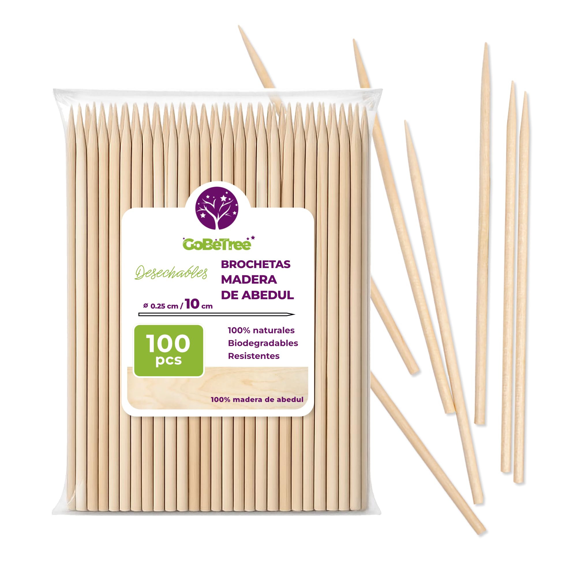 100 Pinchos de Madera de Abedul 25 cm x 2,5 mm | Palillos Extra Resistentes para Brochetas, Barbacoa, Carne y Frutas | Palos Ecológicos Multiusos para Manualidades — view 8