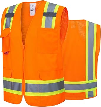 ProtectX 7 Pockets Class 2 High Vis Zipper Front Safety Vest With Reflective Strips for Men Women