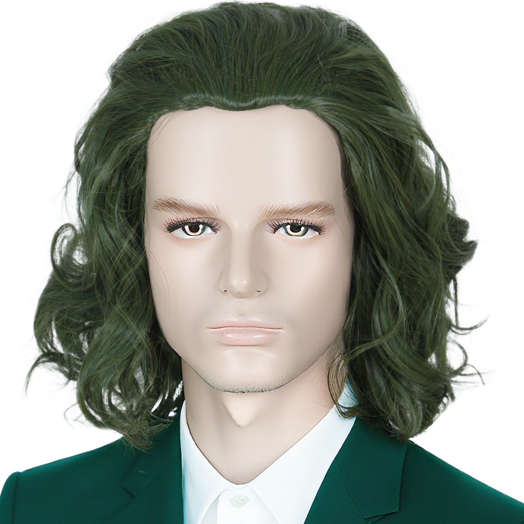 Linfairy Short Green Clown Wig Halloween Cosplay Costume Curly Wig for Men