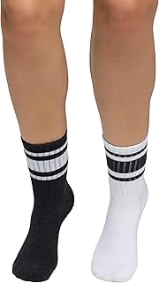womens Ava Striped Crew Striped Pilates Socks With Non-slip Grip, 2-pack
