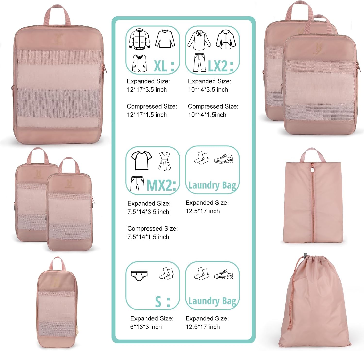 Expandable Compression Packing Cubes for Suitcases,6 Set Lightweight Compressible Travel Packing Organizer for Carry on Suitcase,Organizer Bags Set as Travel Essentials for Women - Image 6