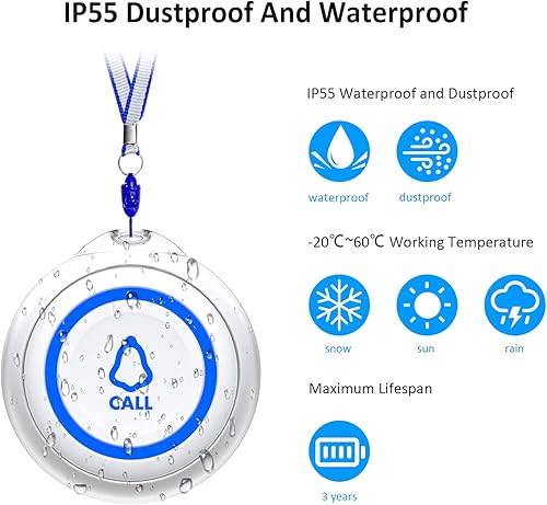 Miniatura 6 de Botón de llamada para cuidadores para personas mayores localizador inalámbrico para cuidadores, botones de pánico de llamada de enfermera, alarma de