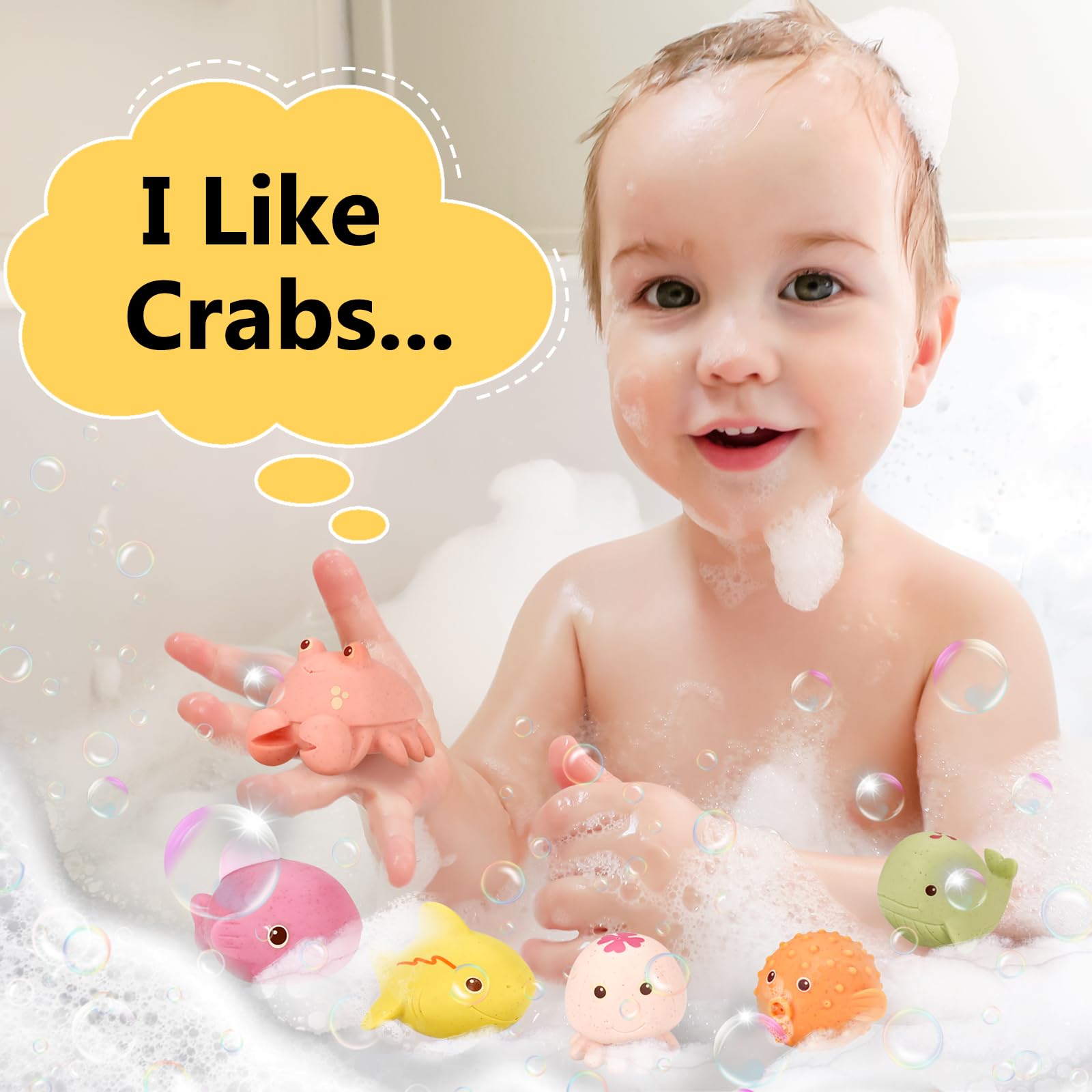Animales de baño para bebé, sin agujeros, 6 unidades | Juguete acuático para niños, juguete de baño para piscina y playa, promueve la coordinación mano-ojo