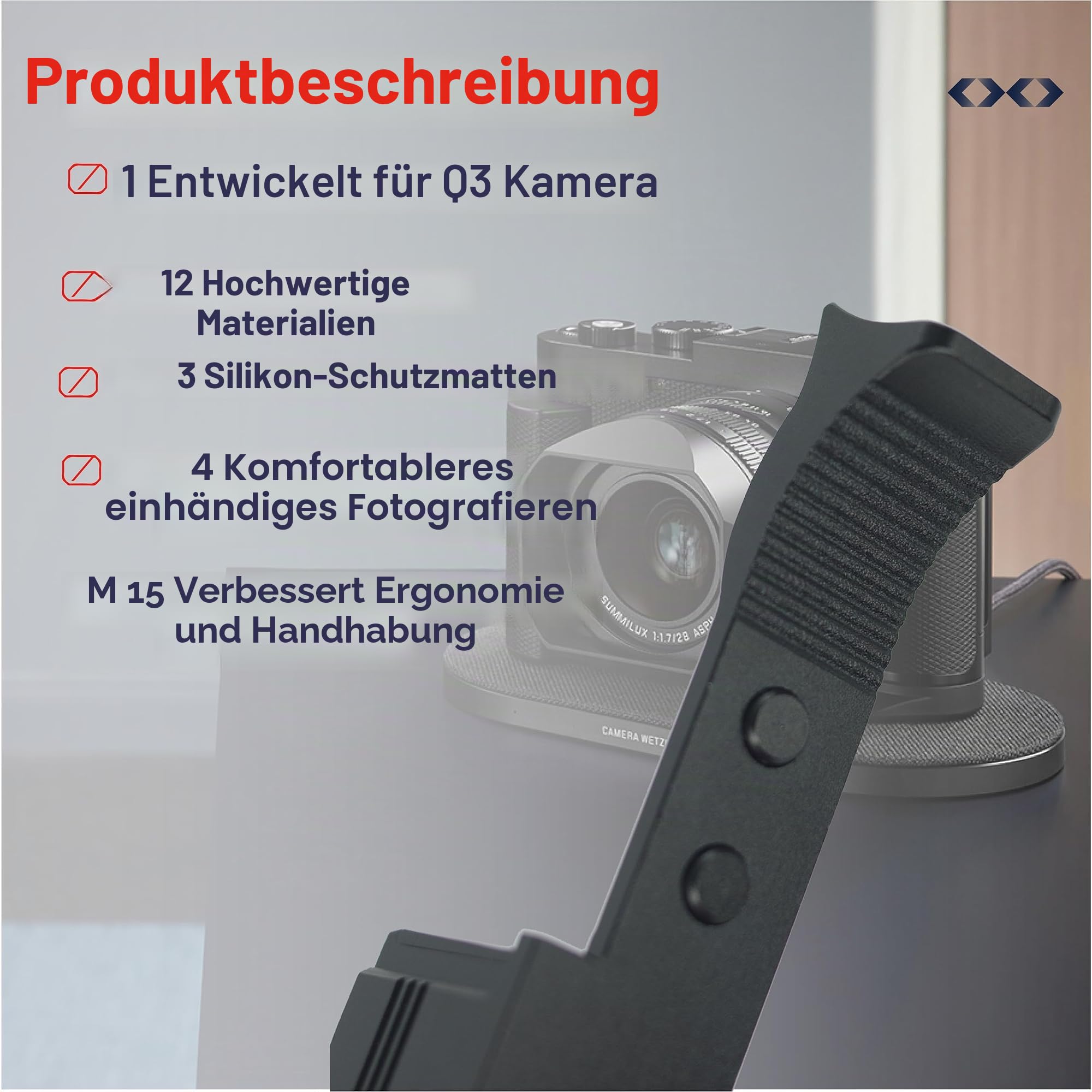 Daumengriff für Leica Q3 Kamera, Daumenstütze aus Aluminium, Rutschfester Handgriff mit Schutzfolie