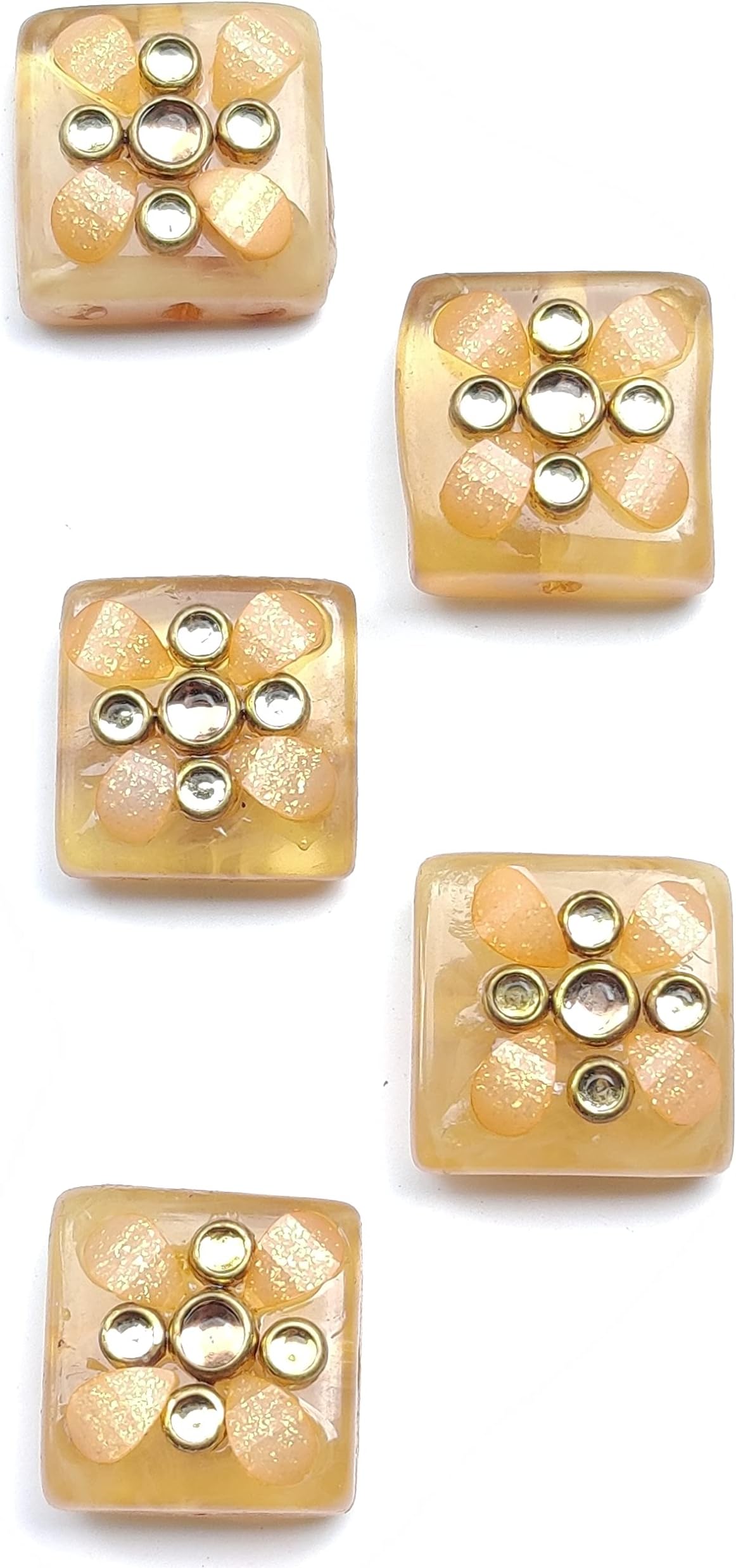 Beige Square Kundan Button (Piece of 5)