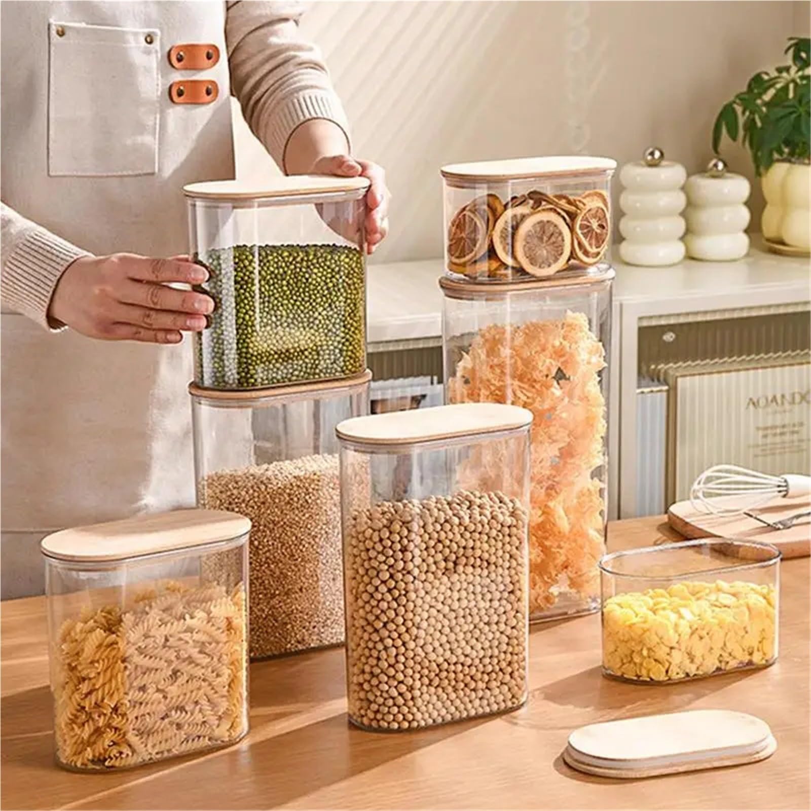 Frascos de almacenamiento cuadrados con tapa for granos café, contenedores frutas secas, organizadores cocina, 2 uds Para Alimentos(2000ML)