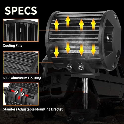 Miniatura 3 de Cápsulas de luz de 4 pulgadas de 72 W, combo de luz blanca de trabajo de 7200 lúmenes, luces de conducción todoterreno, luces de trabajo para