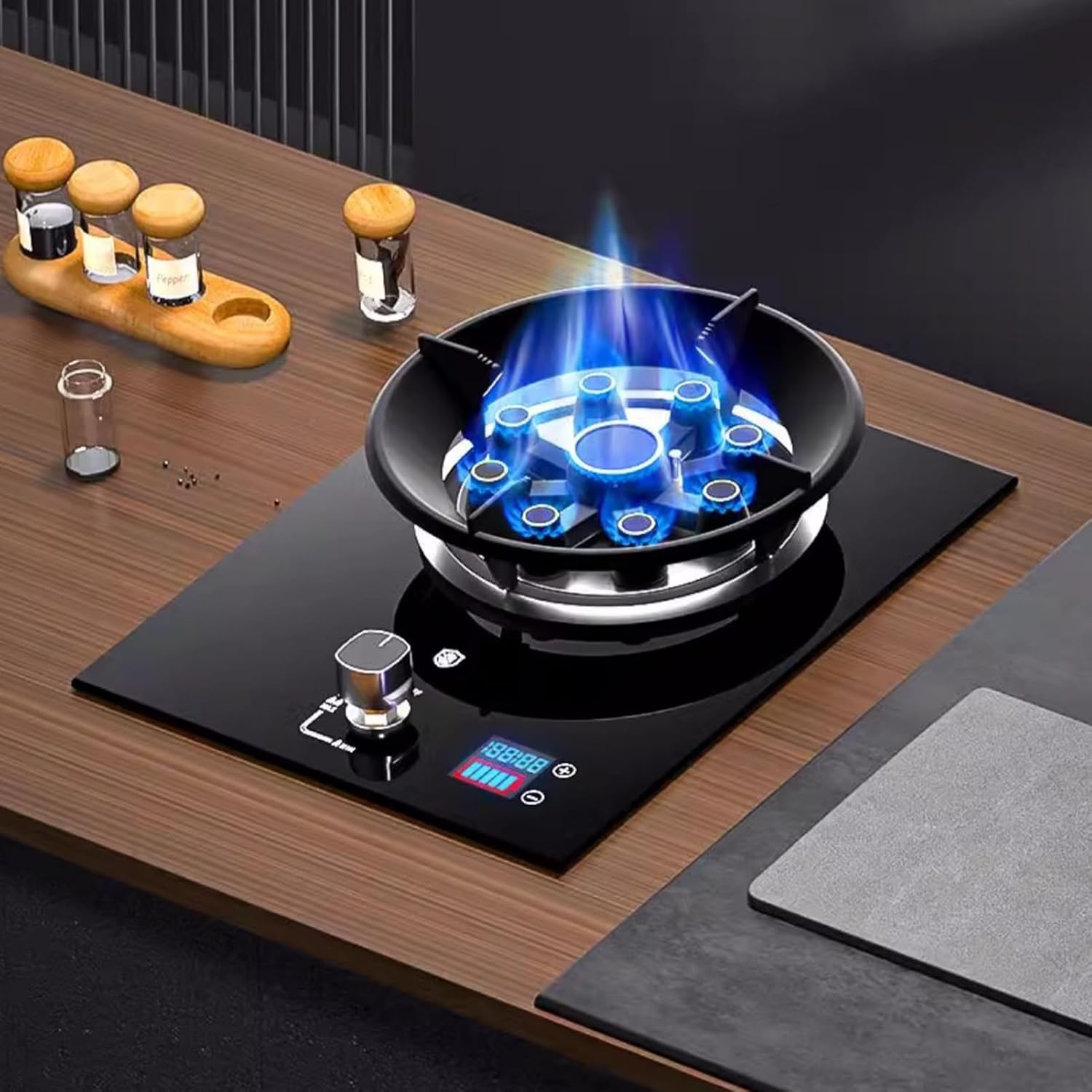 Gas Stove 1 Burner,Portable,Gas/LP Conversion,Tempered Glass Cast Iron Pot Rack,with Flameout Protection,for Home Kitchen(NG)