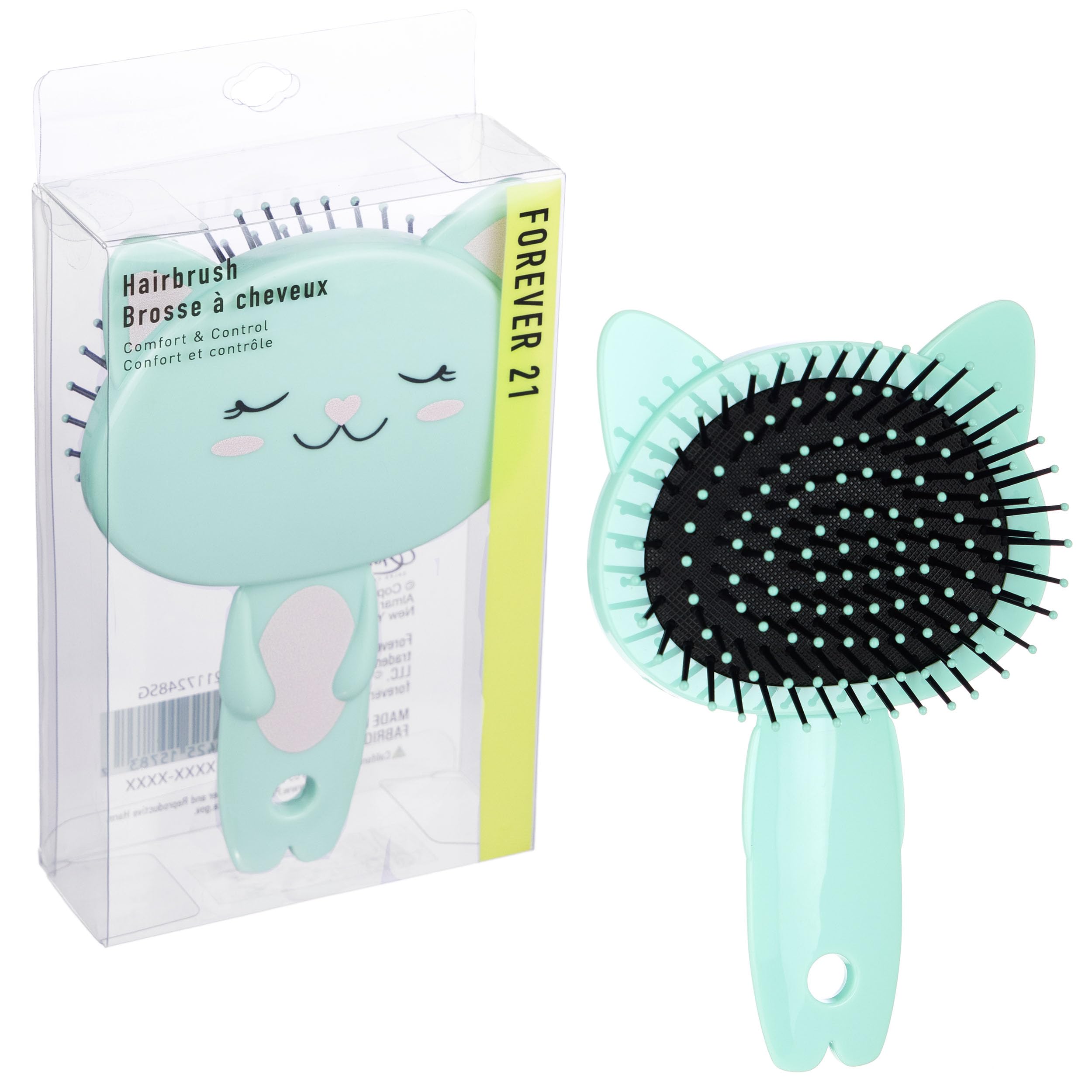 Hairbrush - 1pc Cute Animal Character Hairbrush, Comfort & Control Cushion Hair Brush w/Gentle Bristles, Cushion Base, and Animal Ears (KITTY)