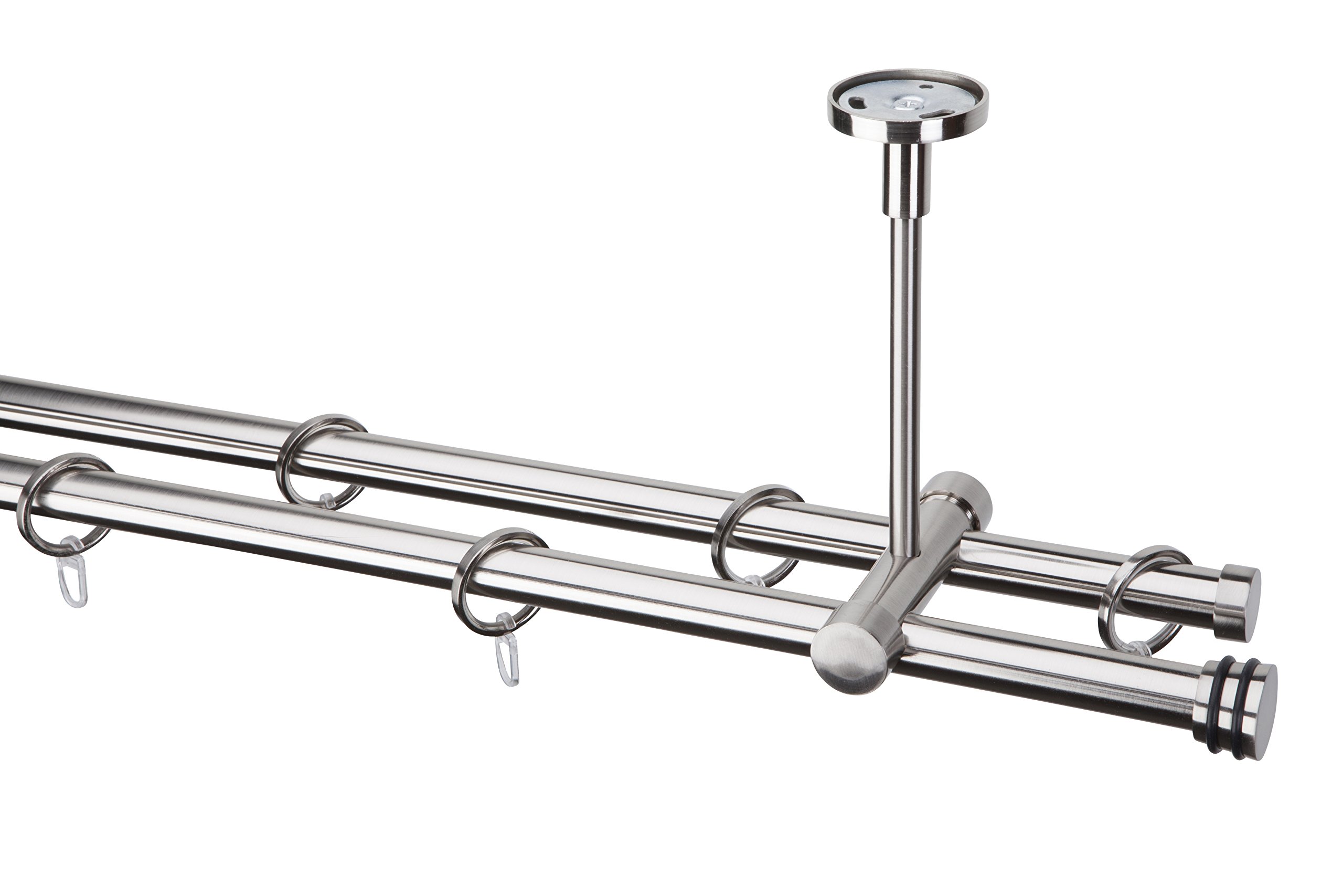 Gardinenstangen Set 980.06.27, 2-läufig, Ø 20 mm, Edelstahloptik (nickel gebürstet), Deckenbefestigung, 540 cm