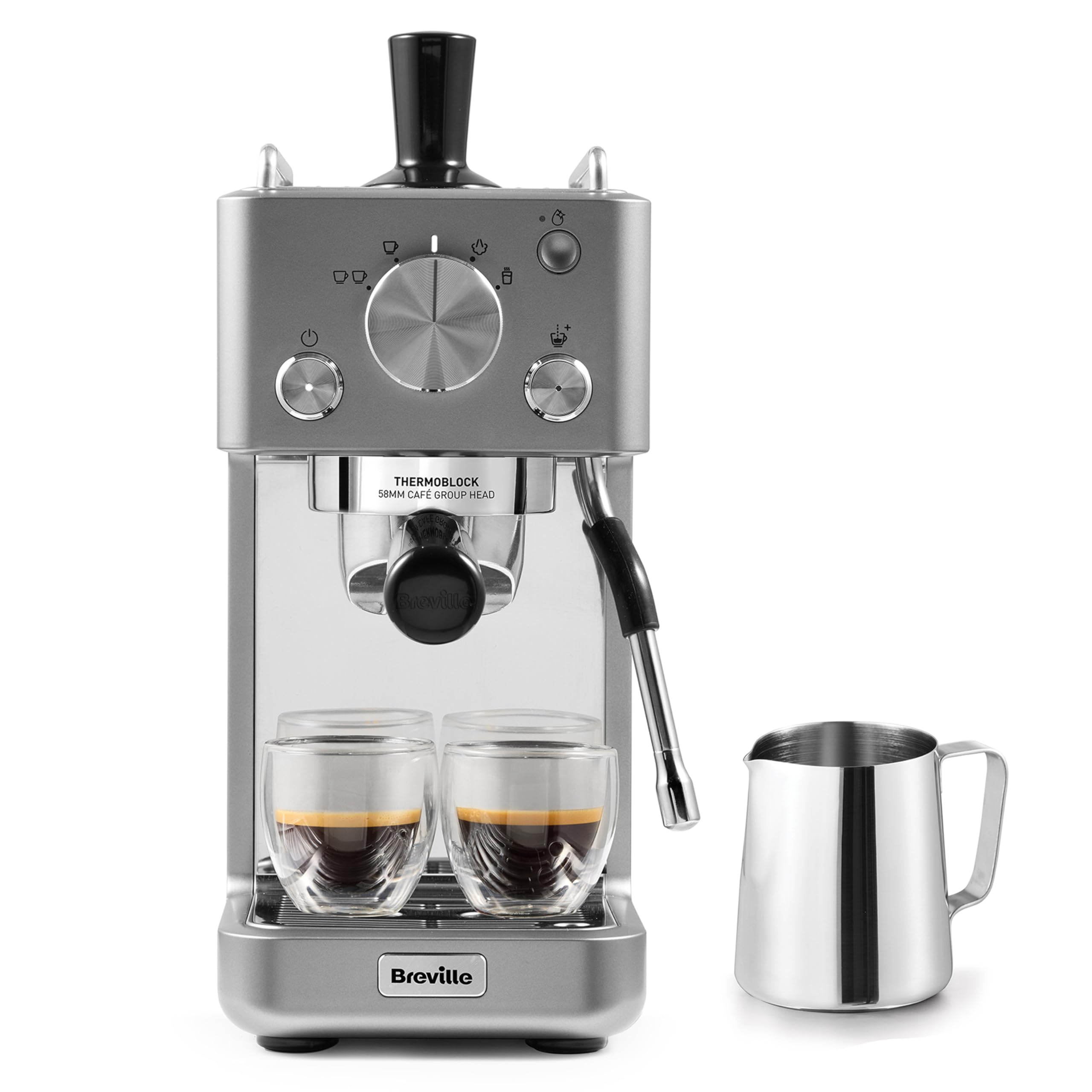 Breville Barista Slimline Macchina per espresso | IMontalatte integrato | Macchina da caffè compatta per cappuccini, latte macchiato e altro | Pompa da 15 bar | Argento [VCF185X]