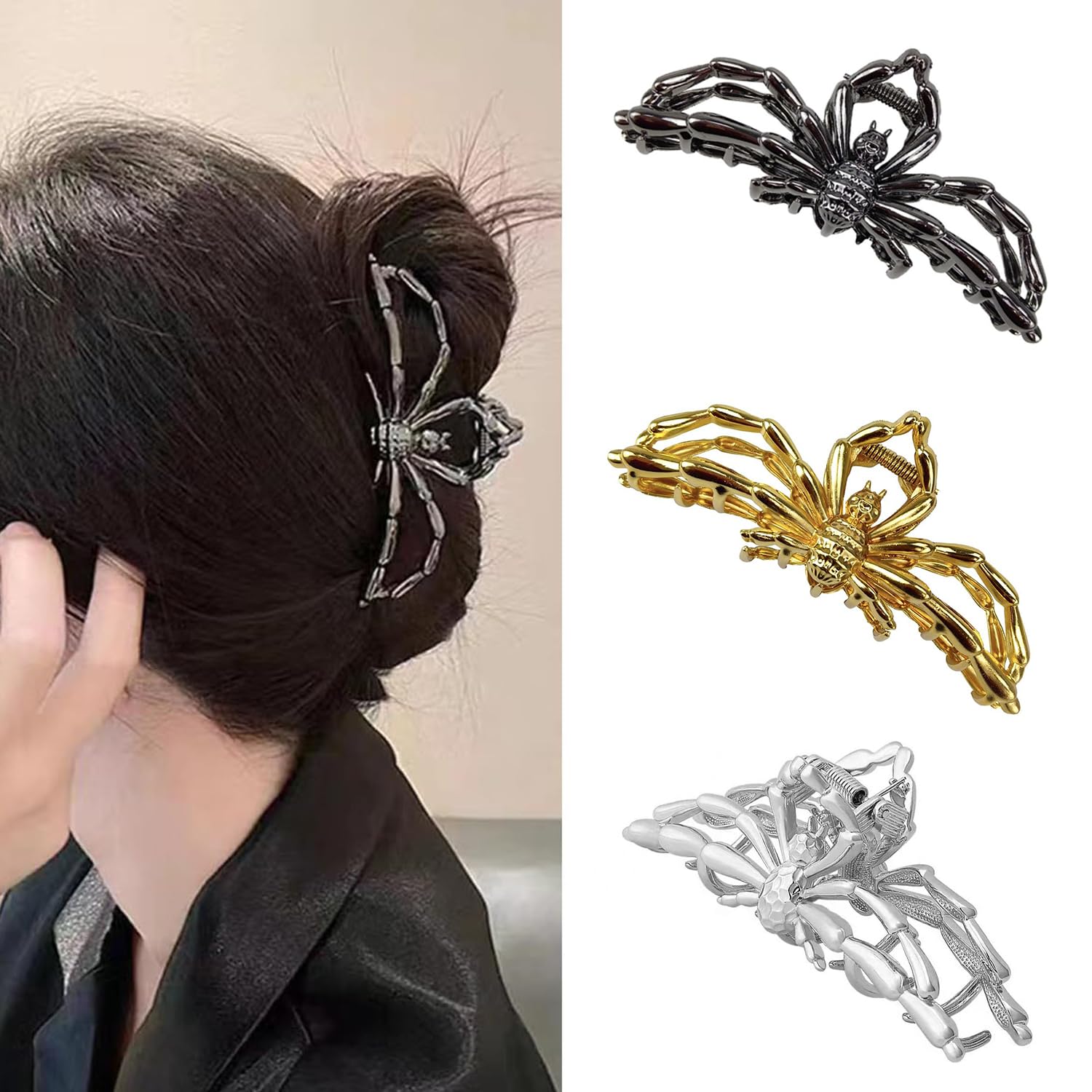 Photo 1 of 3 PCS Metal Black Gold Silver Large Spider Hair Claw Clips, Hair Clips for Thick or Thin Hair Halloween Hair Accessories