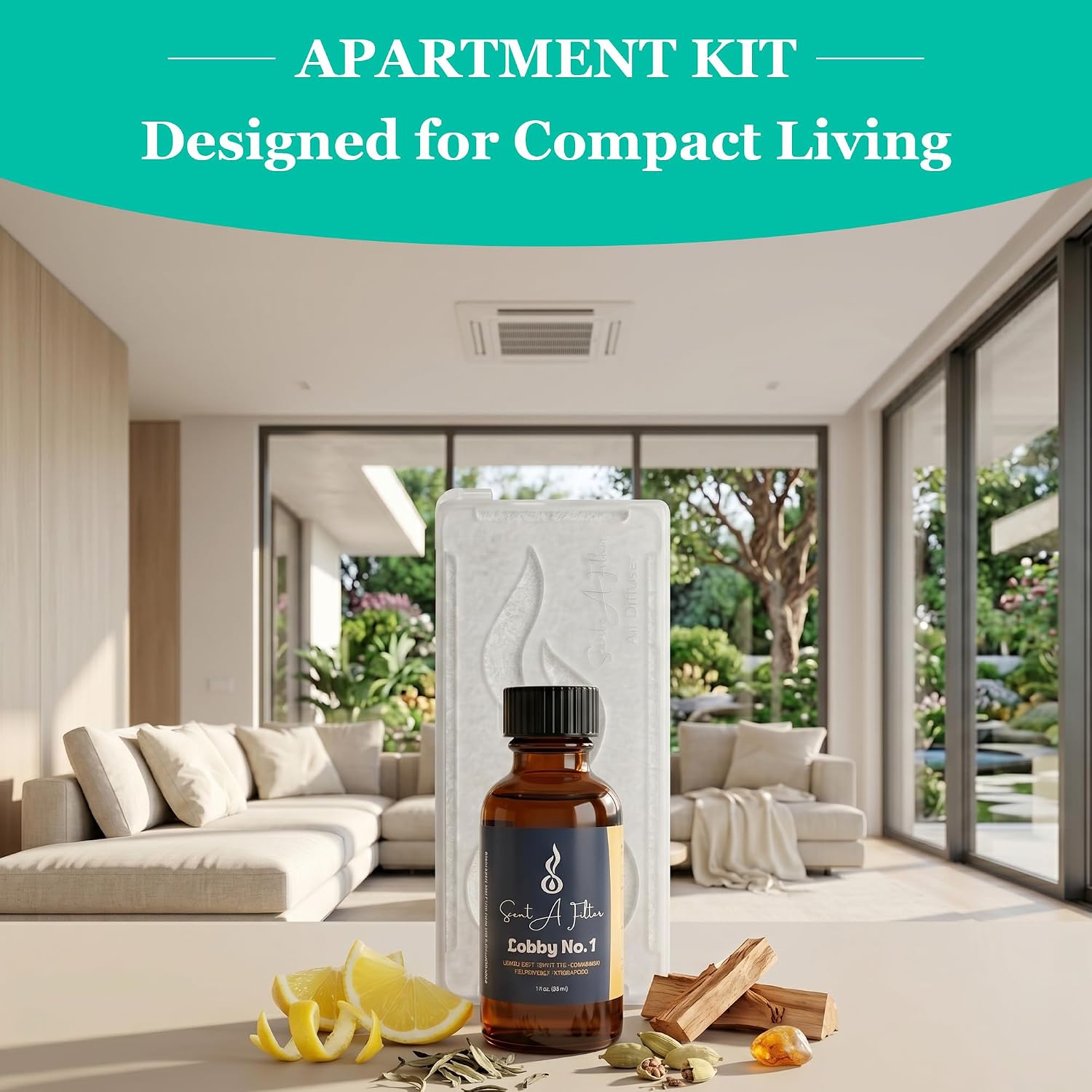 Whole Home HVAC Air Diffuser Apartment Kit - Non-Toxic Reusable Cartridge, 1 oz Premium Fragrance Oil Included | HVAC Diffuser Oil, Lobby No. 1