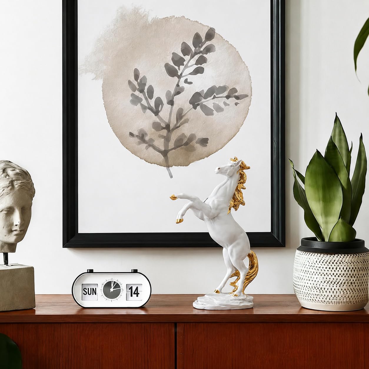 Estatua de Caballo Decorativa de Resina, Escultura Ecuestre Artística, Figura de Animal para Sala Oficina Repisa Chimenea Mesa, Decoración de Interiores y Colección,Blanca