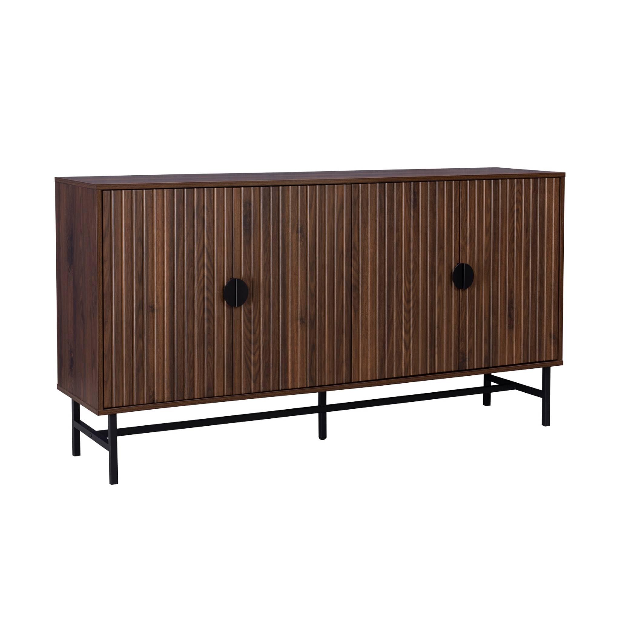 Alice's Garden sweeek - Buffet de Rangement Effet Bois foncé. Bazalt. Quatre Portes. Deux étagères. Buffet Haut. vaisselier. L 157.5 x l 39 x H 83cm