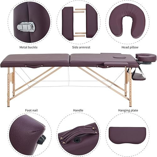 Miniatura 5 de Artechworks Mesa de masaje, cama de masaje, 2 camas plegables y portátiles para extensiones de pestañas, mesa de tatuaje de belleza, ajustable,