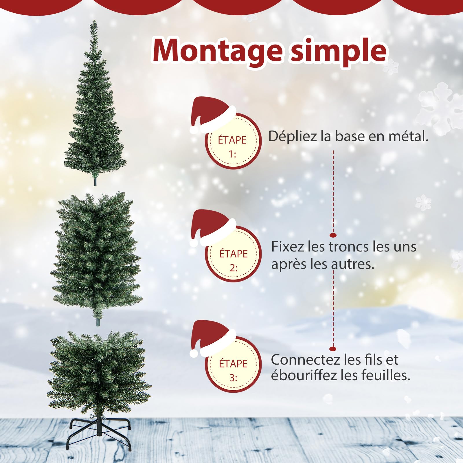 COSTWAY Sapin de Noël Artificiel de 180 cm Lumineux LED, 390 Branches, 180 lumières LED Blanc Chaud, Support en métal Pliable, décoration hivernale, pour la Maison, Le Bureau