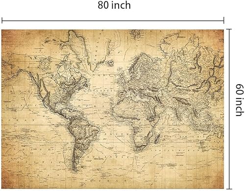 Miniatura 3 de Wiplis Tapiz vintage marrón con mapa del mundo, mapa del mundo antiguo, geografía, póster para estudiantes, aula escolar, dormitorio, sala de estar,
