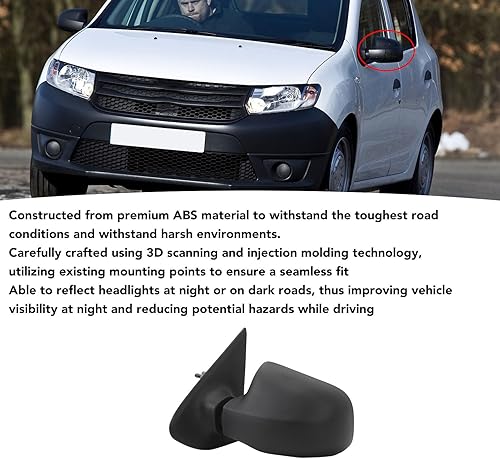 Miniatura 4 de Side Rearview Mirror, Manual Folding Door Mirror Easy To Install Long Use Time Clear Vision for Sandero Stepway MK2 PreFacelift (Left 963018898R)
