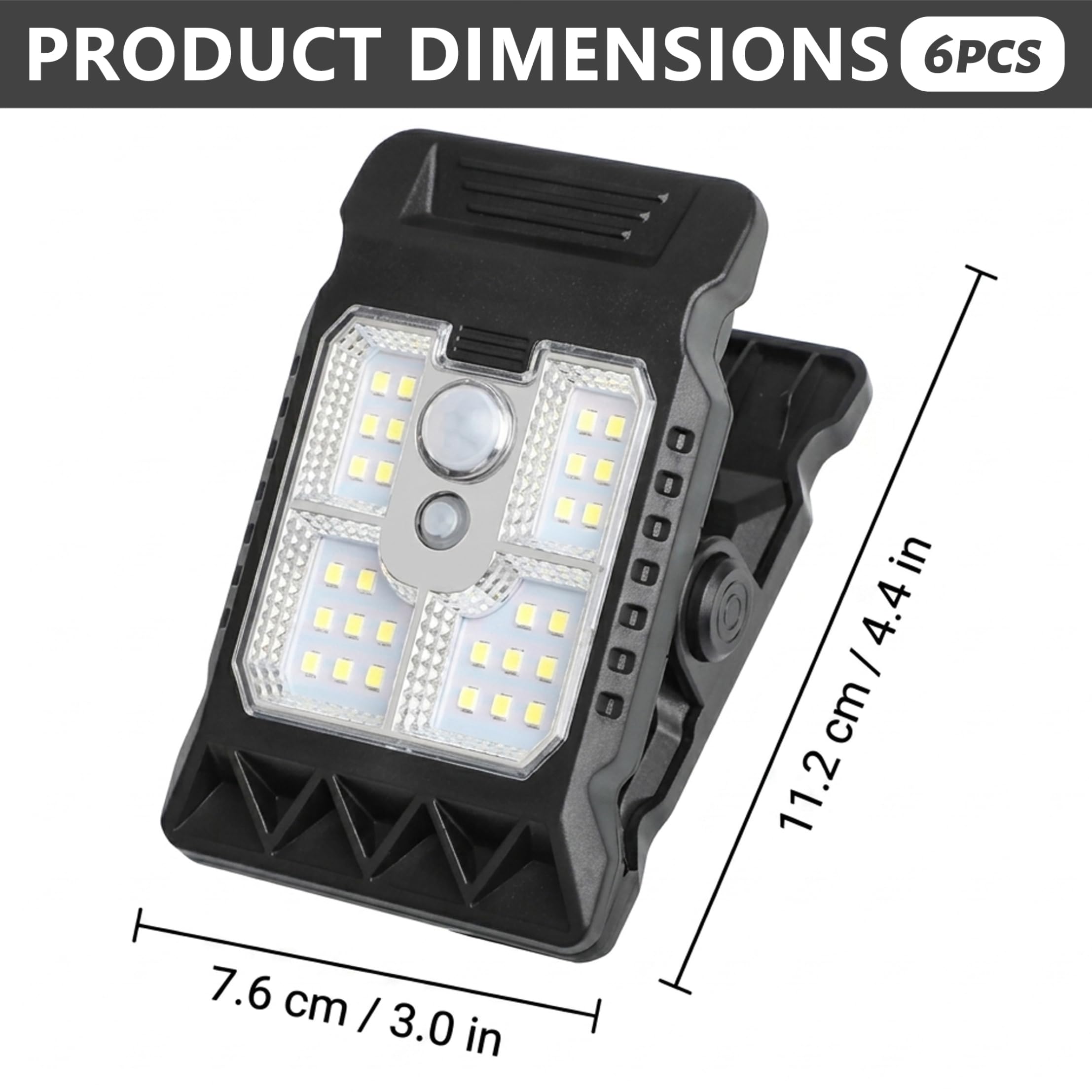 Luce a clip solare con sensore di movimento, luci a clip per esterni impermeabili - alimentata con attivazione del movimento per recinzione, rami, cortile (nero) Luci energia solare Luce per ester