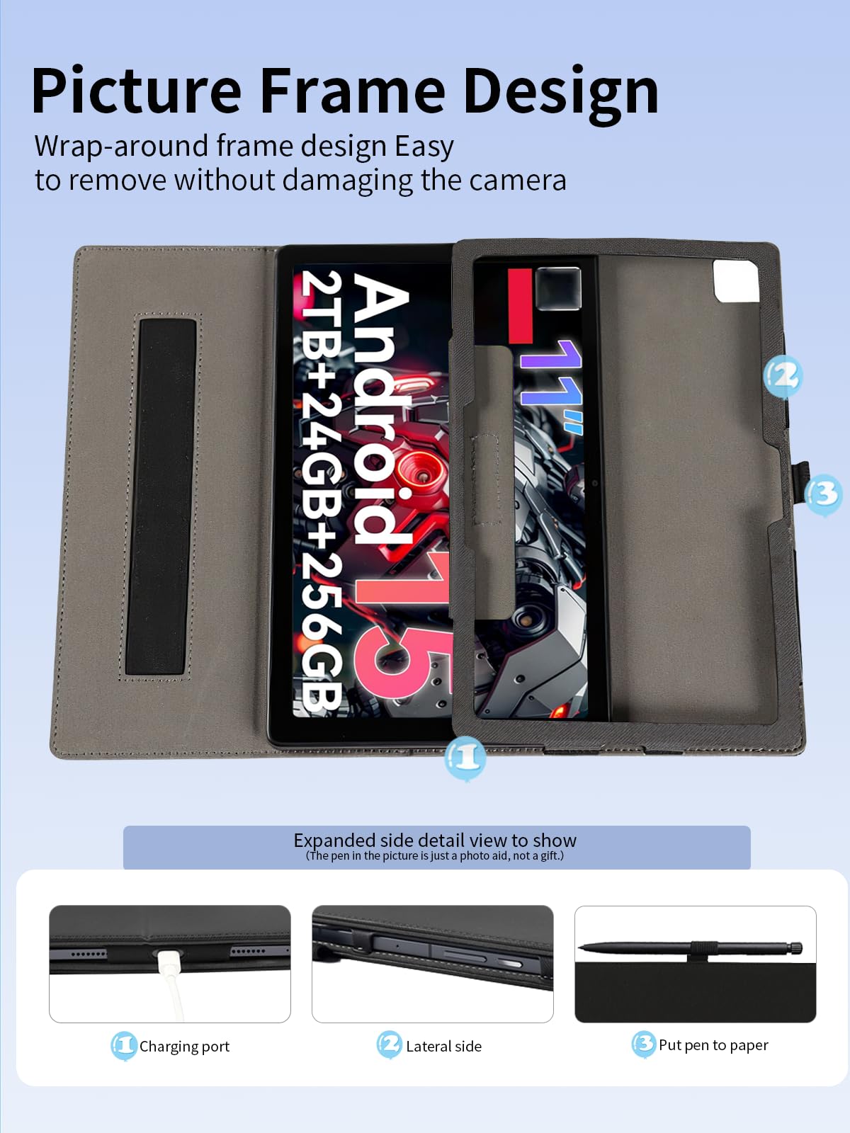 Funda protectora para tablet TABWEE W90 de 11 pulgadas, yystao funda protectora de cuero PU compatible con TABWEE W90 de 11 pulgadas - correa de mano, diseño envolvente completo con textura de piel