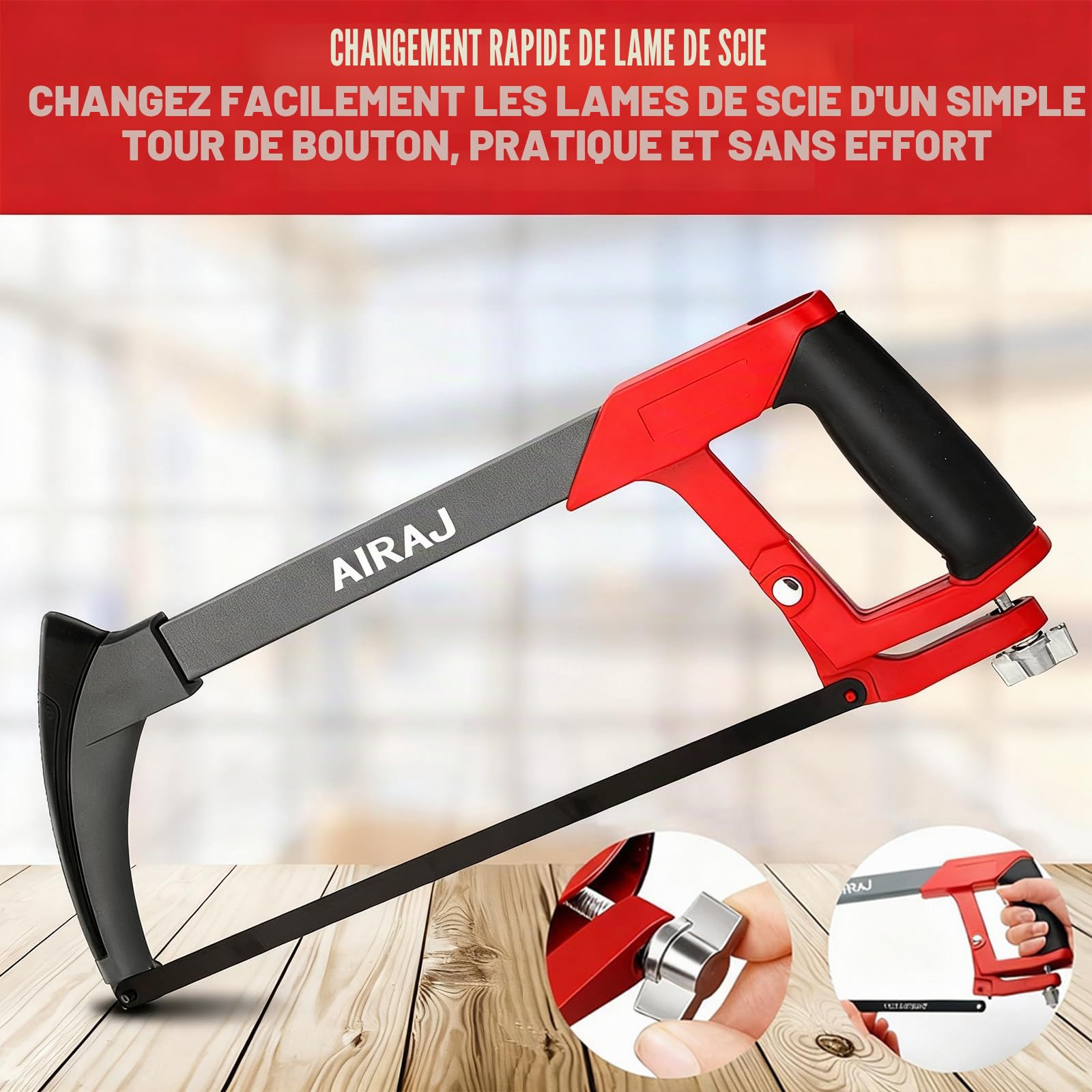 AIRAJ Scie à Métaux 300 mm, Lame à Double Angle de Coupe 45°/90°, Inclut 10 Lames, Scie à Métaux Multifonction Lourde pour PVC, Tuyaux Métalliques, Coupe de Bois