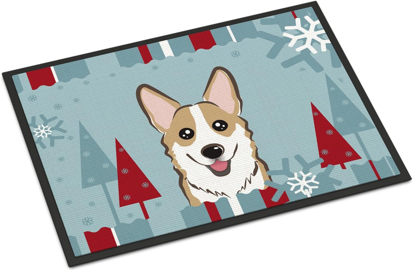 Caroline's Treasures BB1749MAT Winter Holiday Sable Corgi Doormat 18x27 Front Door Mat Indoor Outdoor Rugs for Entryway, Non Slip Washable Low Pile, 18H X 27W