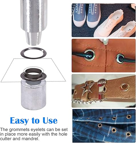 Miniatura 4 de Glarks 124 ojales de 12 pulgada color negro pistola con juegos de herramientas, 120 ojales con 4 herramientas de instalación para tela, lienzo,