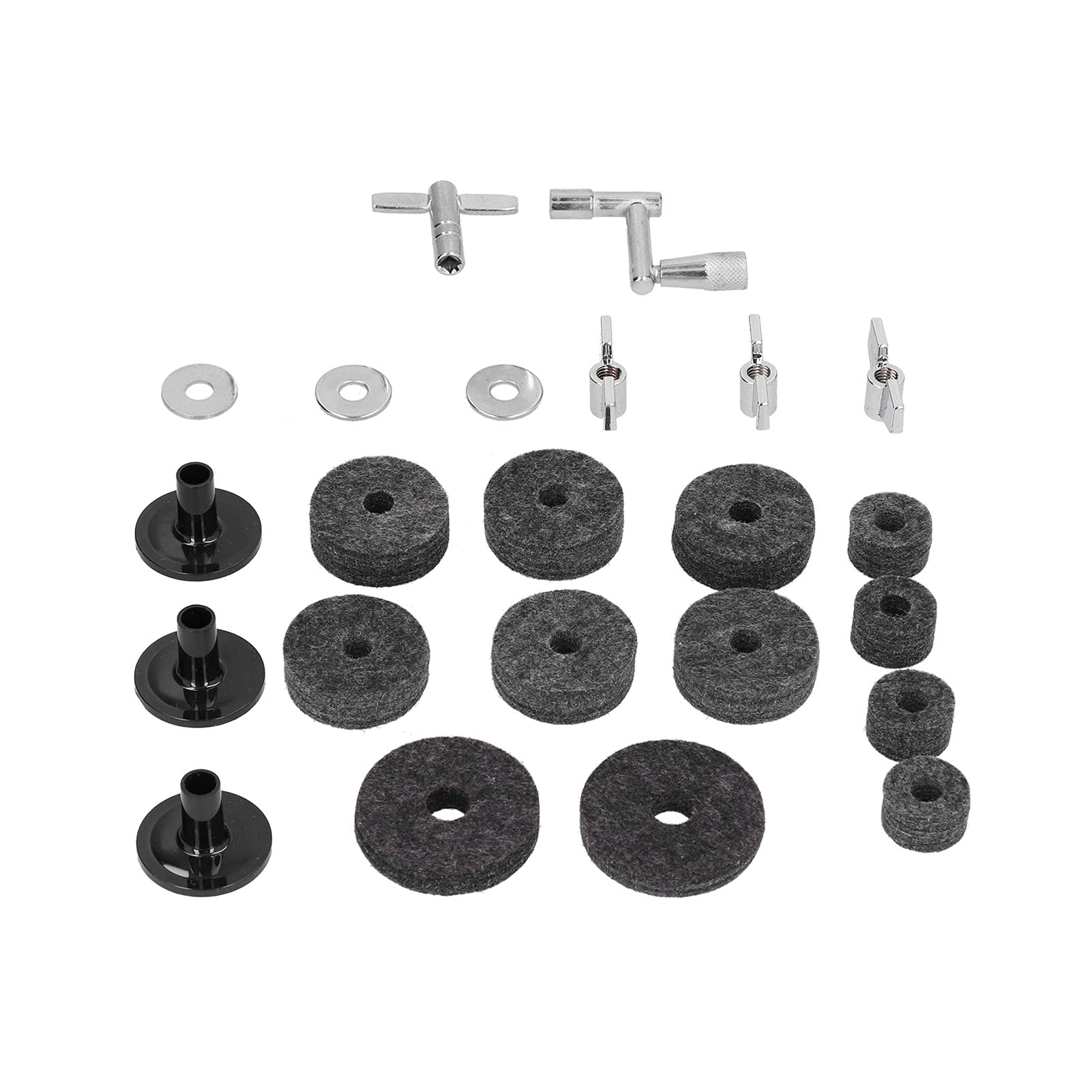 TANIQIACA 23Pcs Cymbal Felts Set with Stent Tube, Clutch, Wing Nuts, Washers, Drum Key Sleeves for Enhanced Sound & Protection