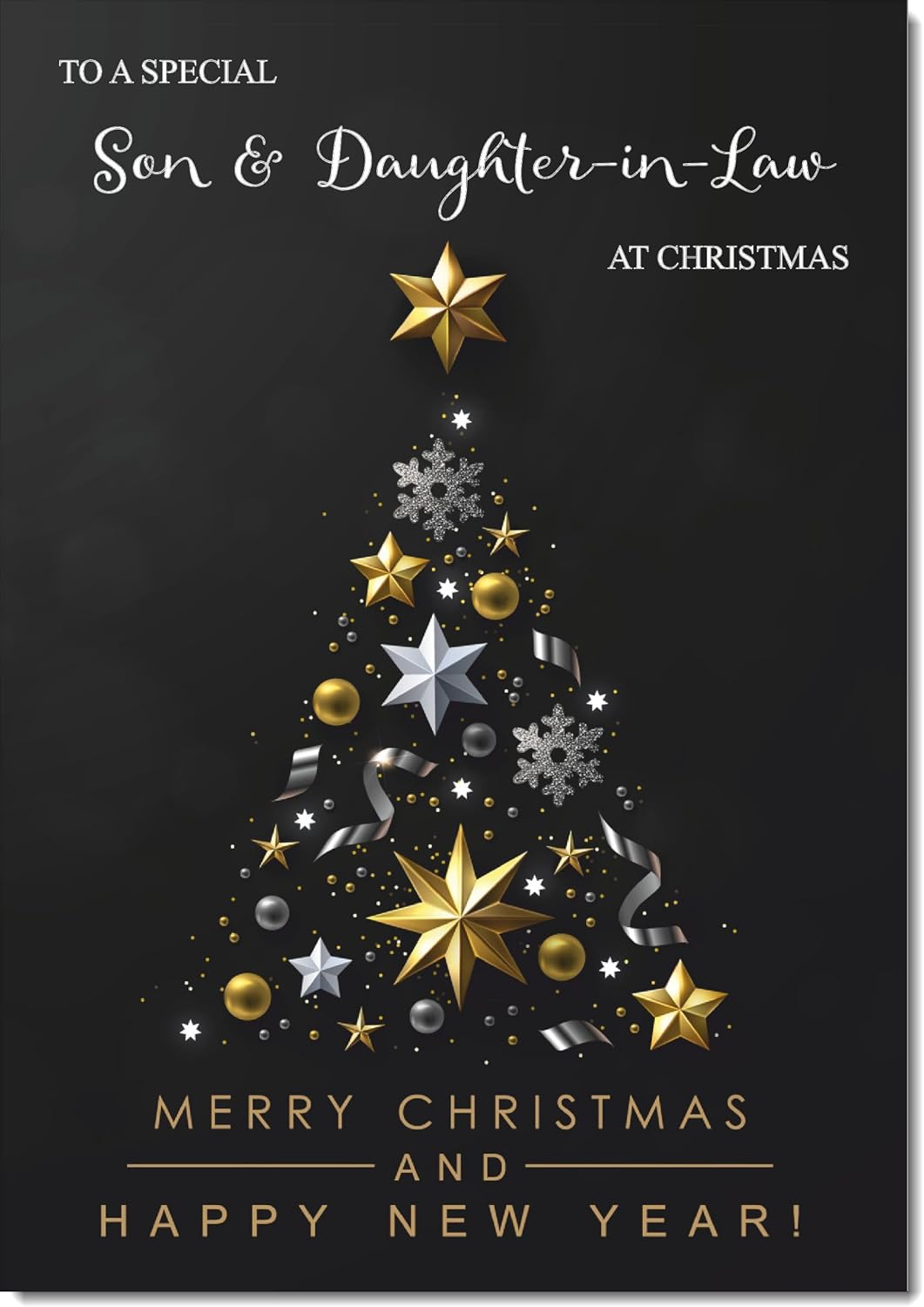 doodlecards Son and Daughter in Law Christmas Card Black Abstract Christmas Tree Medium Size Christmas Card for Son & Daughter-in-Law with Plain Envelope