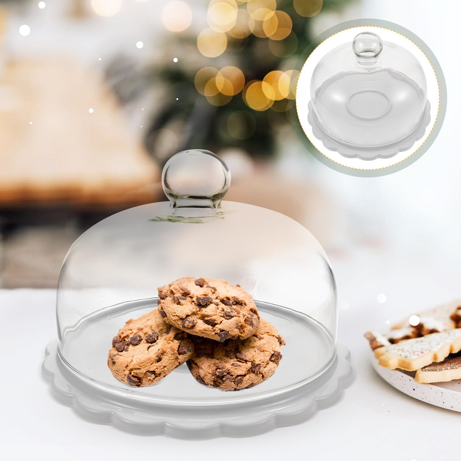 Kuchenständer Glas Und Keramik Mit Deckel Dessertplatte Rund 23,5cm Gewölbte Tortenhaube Für Hochzeit Party Und Tischdekoration
