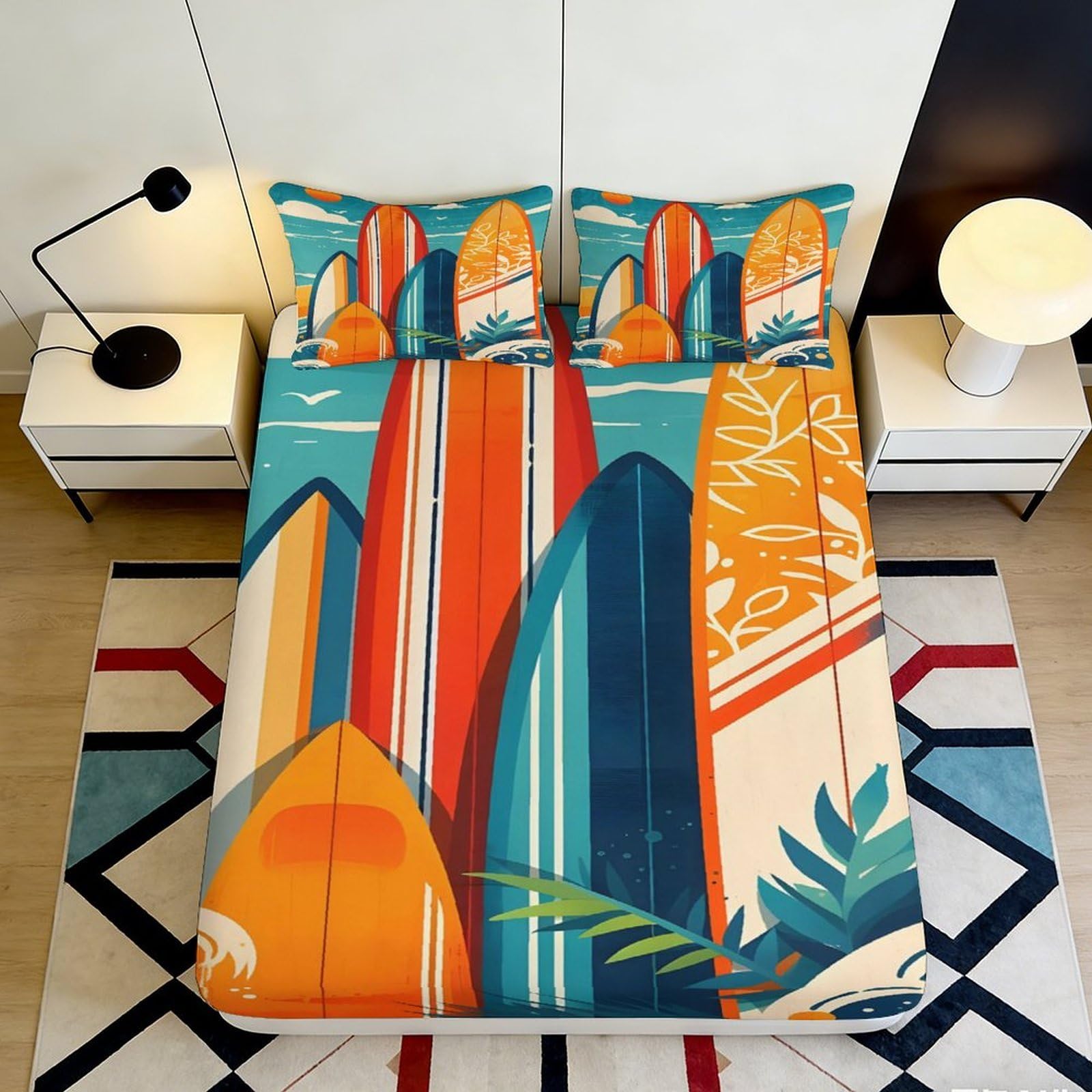 3D Printed Surfboard Microfiber Fitted Sheet Deep Pocket Non-Slip Bedroom Bed Set Surf Mattress Fitted Cover for Home Bedding 90x200x25cm