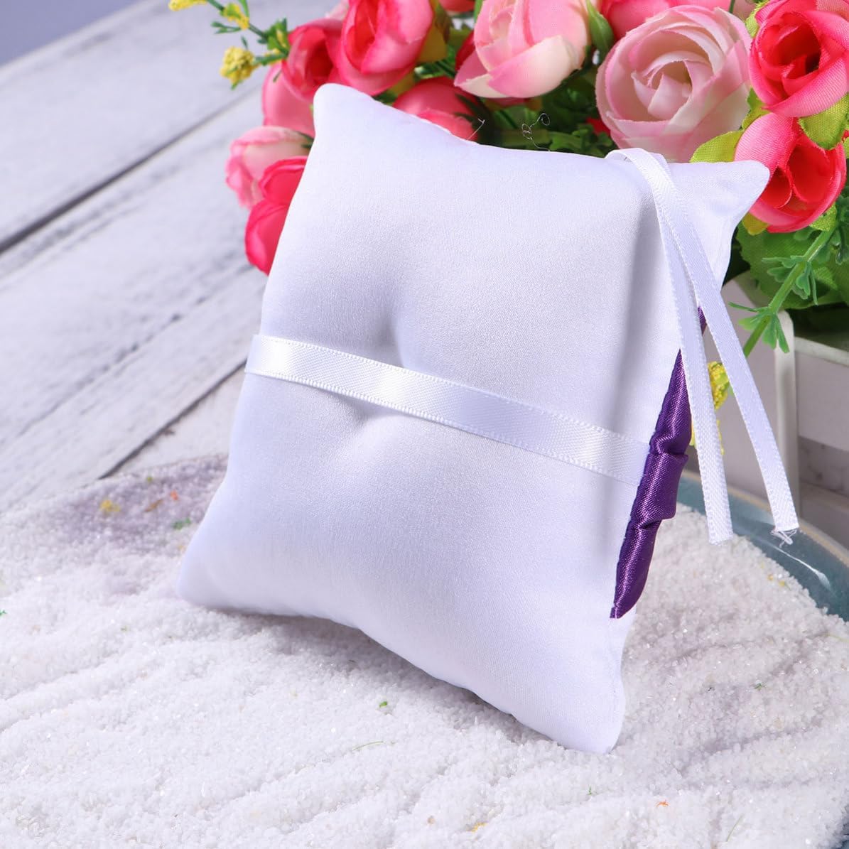 Purple Lace Wedding Ring Bearer Pillow 10x10cm Cloth Crystal Decor