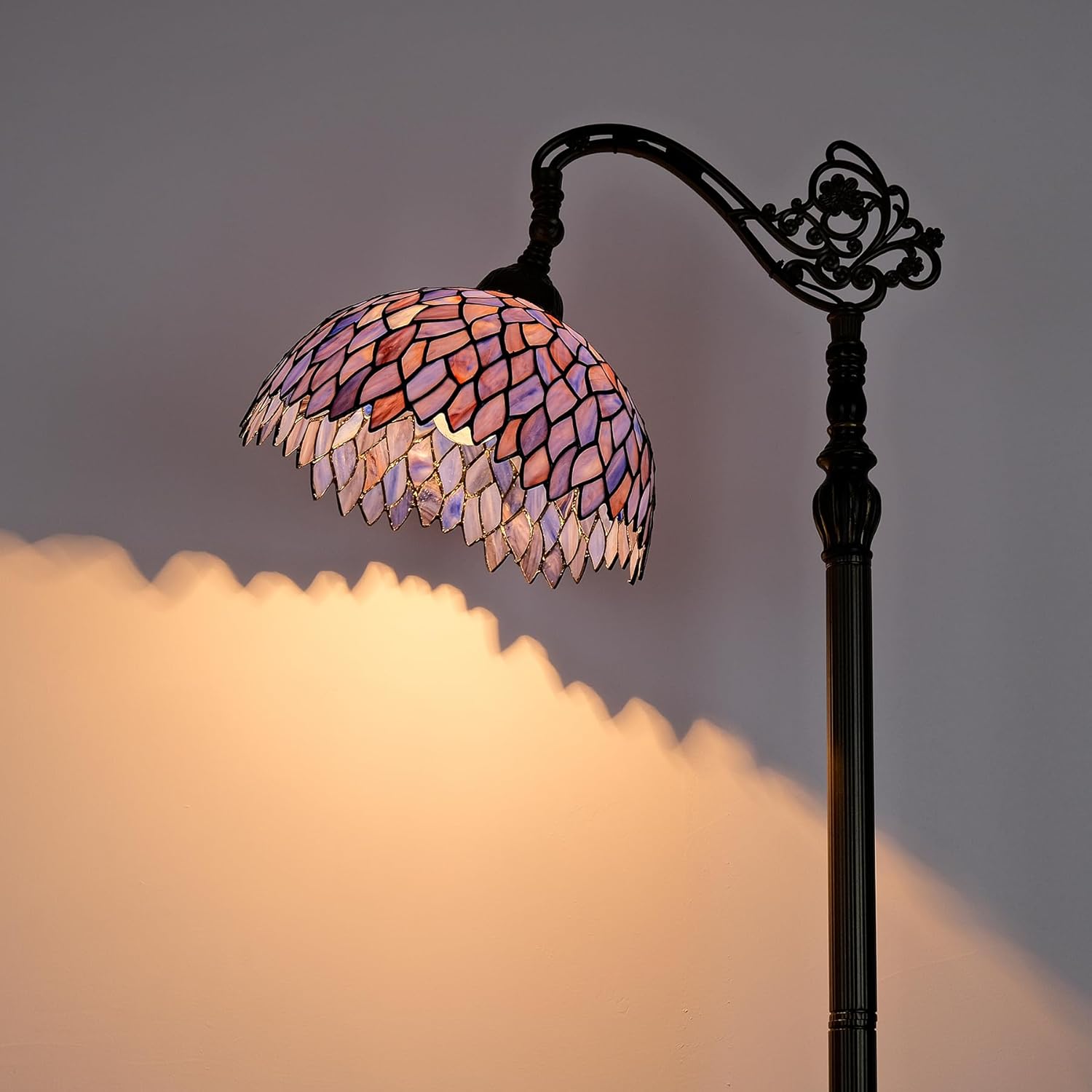 Tiffany Floor Lamp Blue Purple Wisteria Stained Glass Arched Lamp 12X18X64 Inches Gooseneck Adjustable Corner Standing Reading Light Decor Bedroom Living Room (Blue)