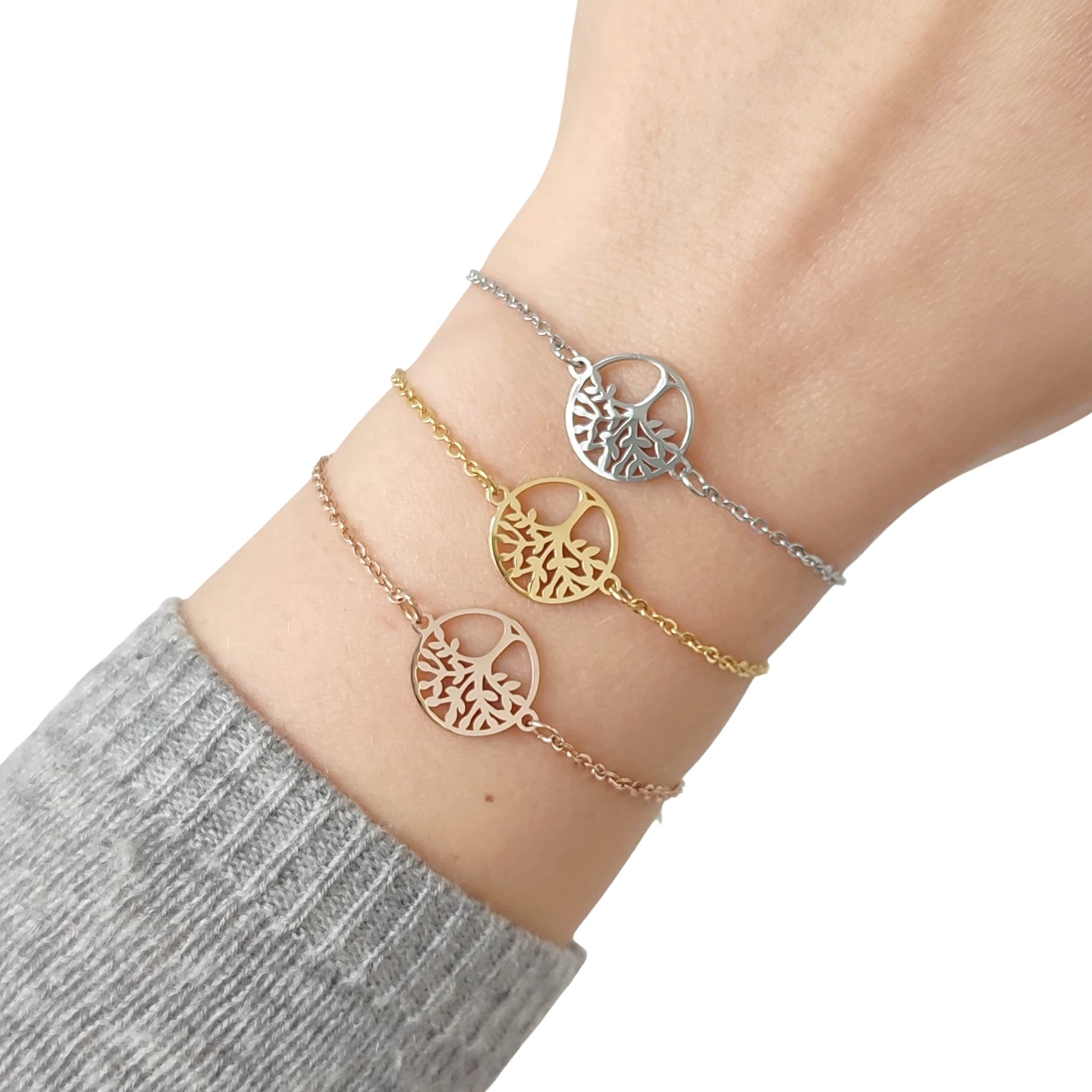 Geschenk zur Kommunion für Mädchen und Jungen – Symbol Armband nach Wahl, 316L Edelstahl (PVD-vergoldet, PVD-rosévergoldet) – personalisierte Geschenkbox mit Name