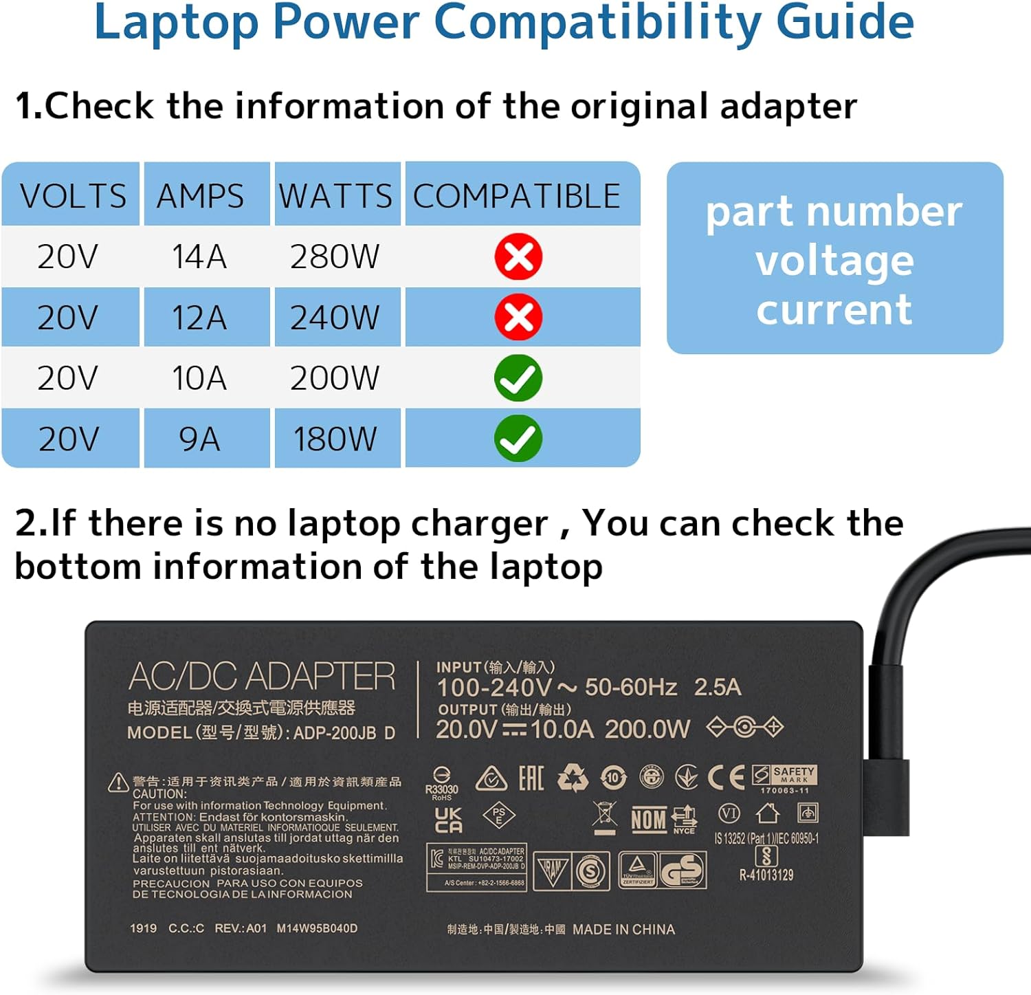 200W Laptop Charger Compatible with ASUS ROG Strix G15 G16 G513 G17 G713 G733 Dash F15 Zephyrus G15 GA503 tuf Gaming Zenbook Pro A15 F15 F17 ADP-200JB D Power Adapter