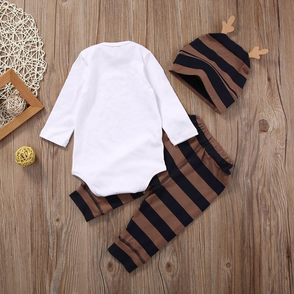 Autumn Winter Newborn Baby Boys Girls Tops Moose Romper Pants Hat Outfits Set Cute Clothes 3Pcs 6-9 Months White image 3 of 6 B074CRWLYS