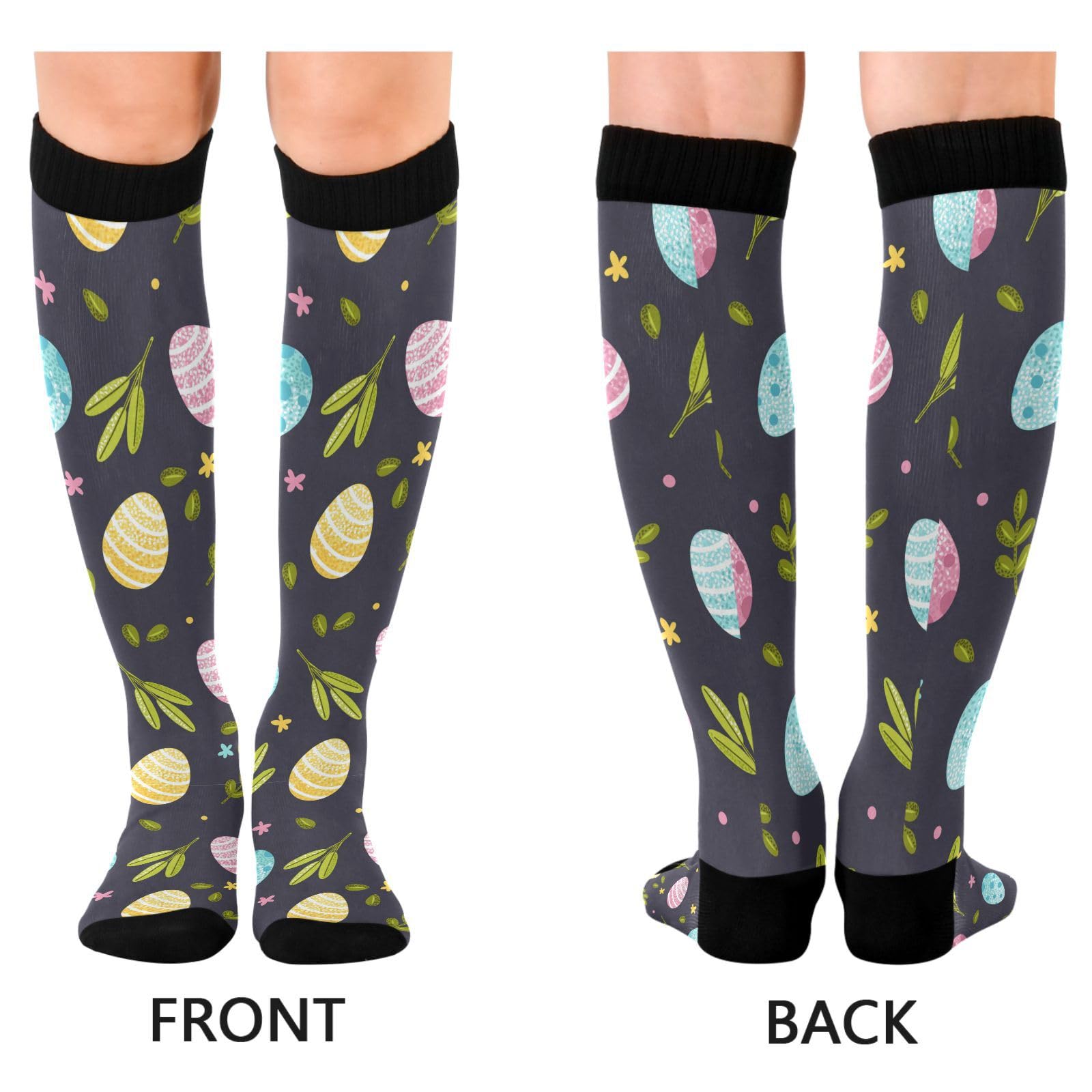 Dussdil Easter Eggs Spring Flowers Leaf Compression Socks for Women Men Christmas Circulation Long Knee Socks for Winter Warm Stockings Socks