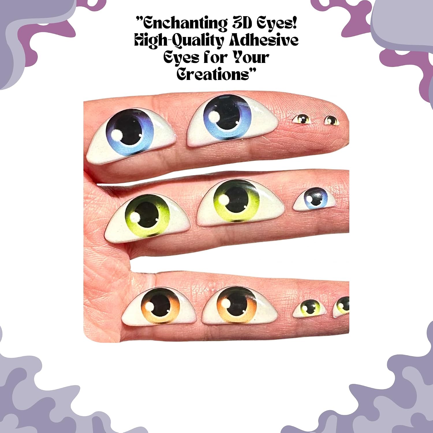 Realistic 3D Resin Crafrt Eyes – Multicolor Self-Adhesive Set 230-M (72 pcs, 36 Pairs, 5–22 mm) – for Polymer Clay, Dolls, Slime, Amigurumi, Cold Porcelain & Felt Crafts