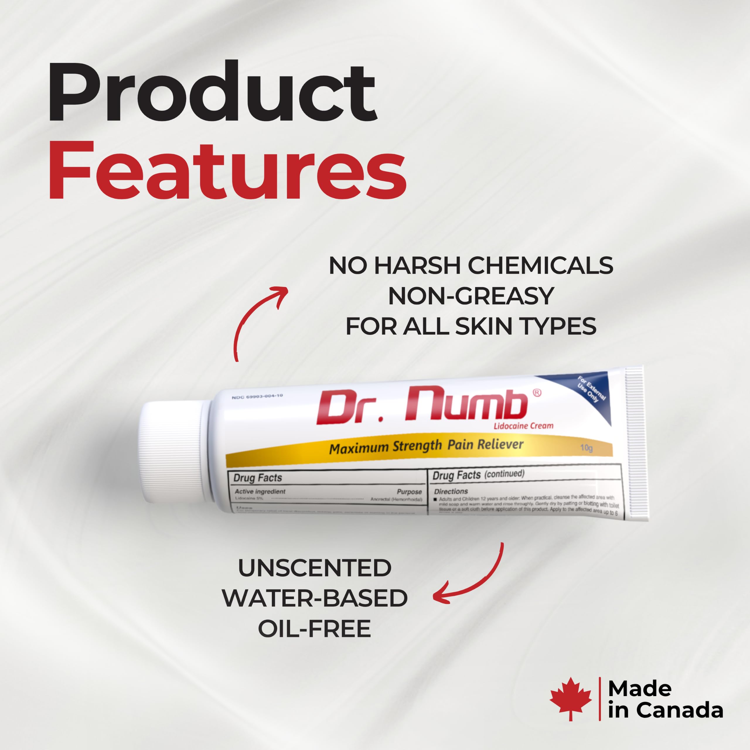 Dr. Numb 5% Lidocaine Numbing Cream, Maximum Strength Topical Anesthetic for Hemorrhoid, Local and Anorectal Uses - Fast-Acting Pain Relief Numb Cream - 10 g — Amazon image 4