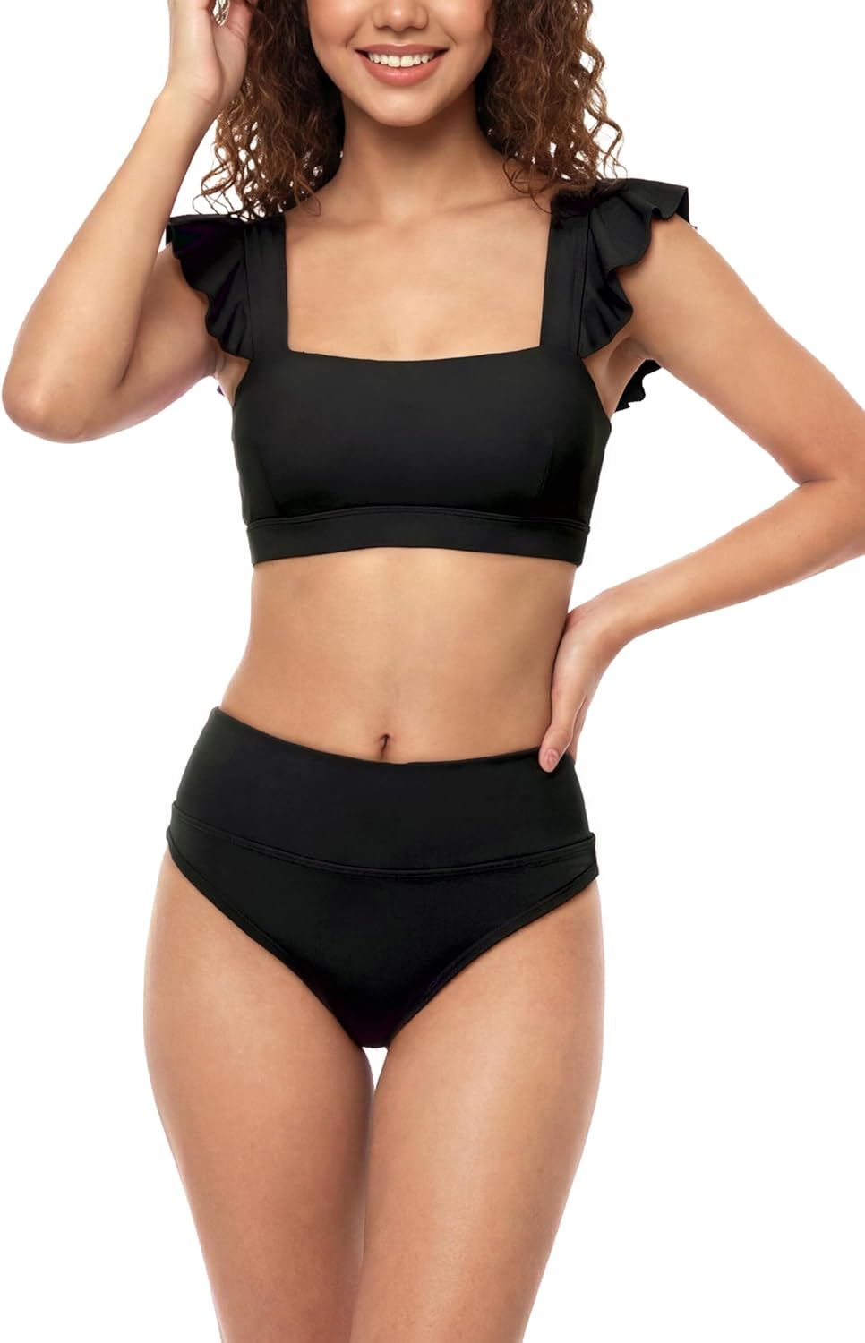 Period Bikini Set Two Piece Ruffled Swimwear Menstrual Leakproof Swimsuits Square Neck Bathing Suit for Teens Girls