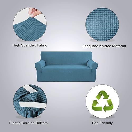 Miniatura 151 de H.VERSAILTEX Fundas elásticas para sofá de 1 pieza, fundas para sofás y sofás de 3 plazas, con tela de jacquard gruesa a cuadros con parte inferior